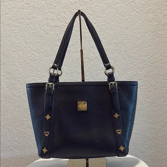 MCM Black Zip Tote with Gold Studs - Picture 1 of 13